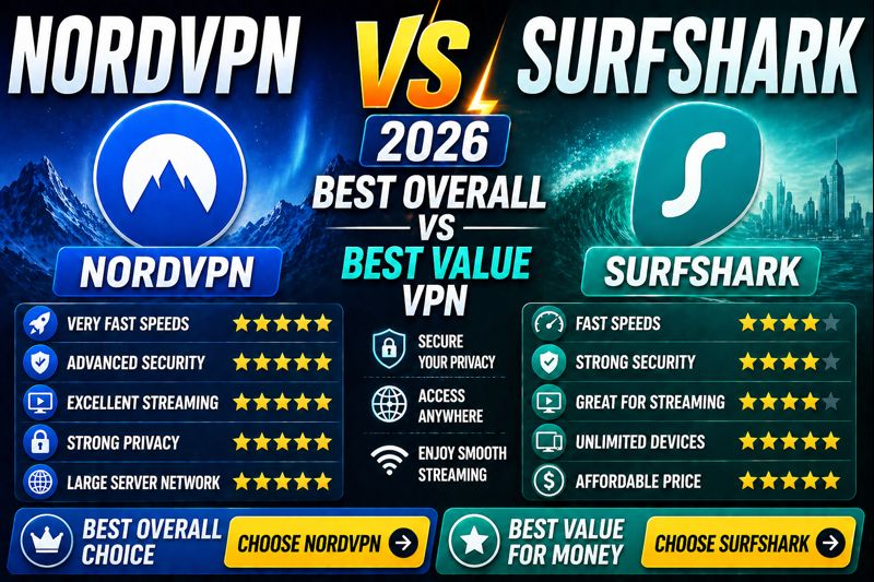 NordVPN vs Surfshark 2026