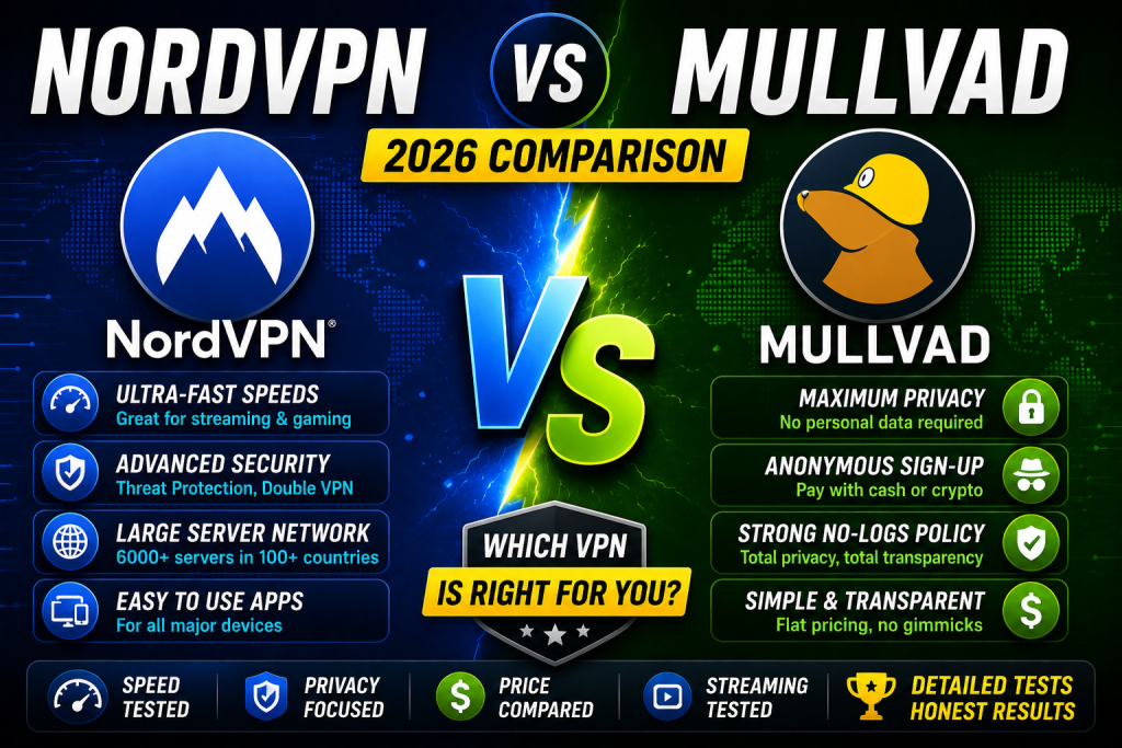 NordVPN vs Mullvad 2026