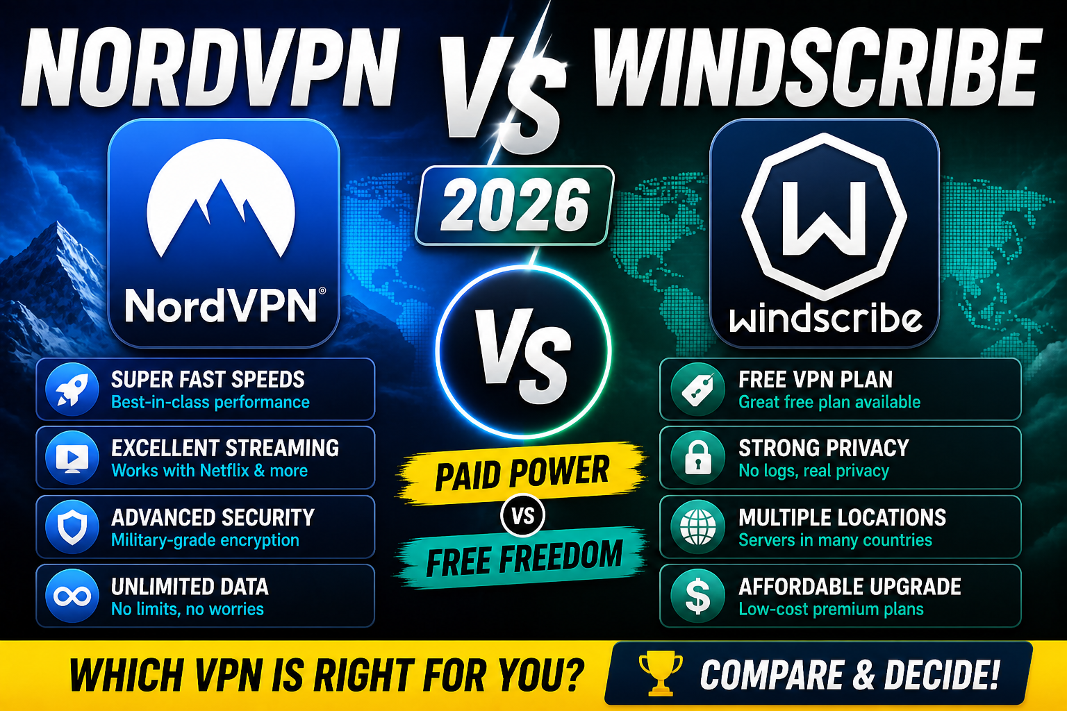 NordVPN vs Windscribe 2026