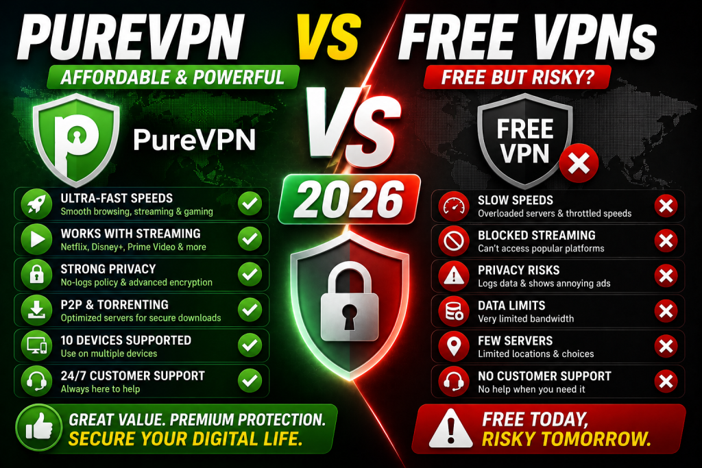 PureVPN vs Free VPNs 2026