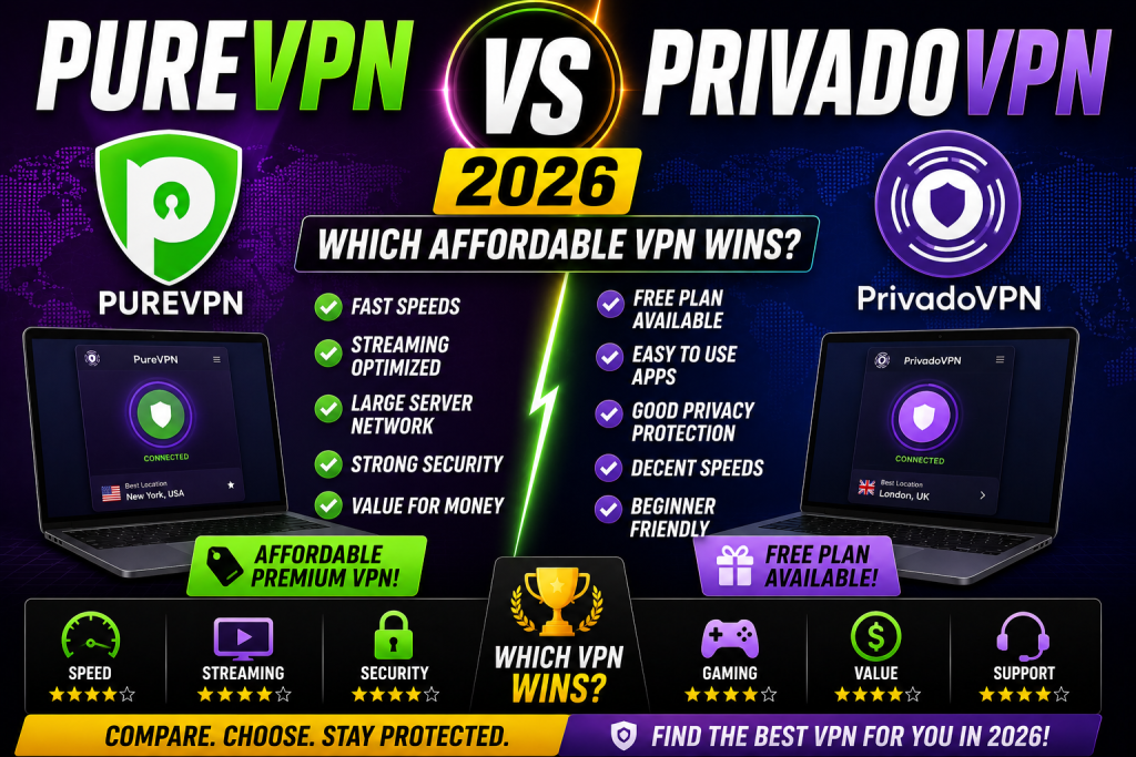 PureVPN vs PrivadoVPN 2026